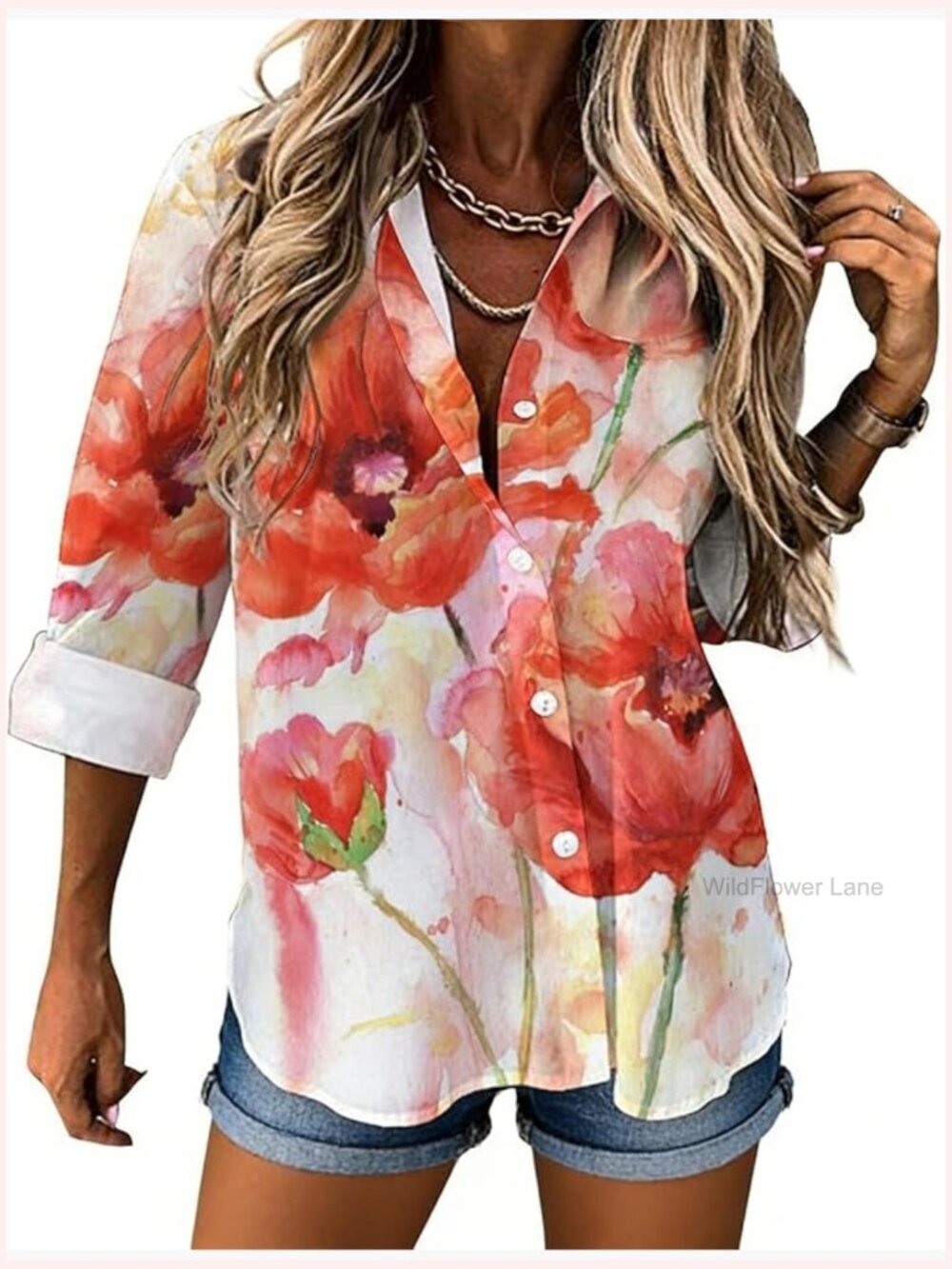Floral Button Down Shirt Long Sleeve Blouse Womens Casual Tops Irregular Hem